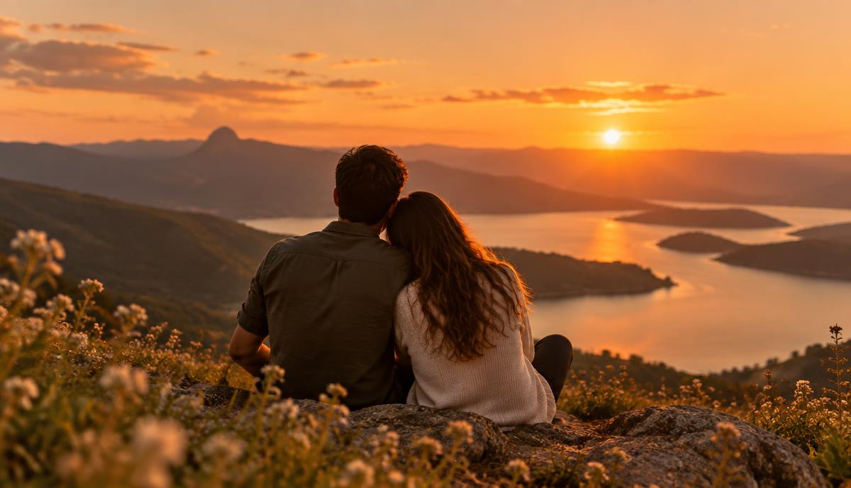 Casal assistindo ao pôr do sol